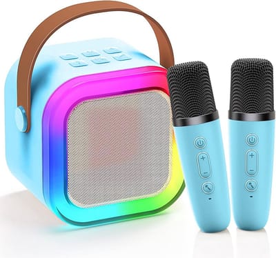Karaokemachine voor kinderen en volwassenen, draagbare draadloze mini-karaoke-microfoon zingende luidspreker met 2 draadloze microfoon en LED-licht, Bluetooth mini-karaokemachine voor alle smartphones