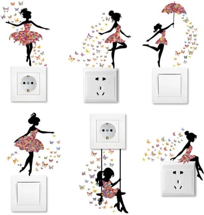 Dailygoods- Lichtschakelaar Stickers 6 Stuks - Vlinder Muurstickers
