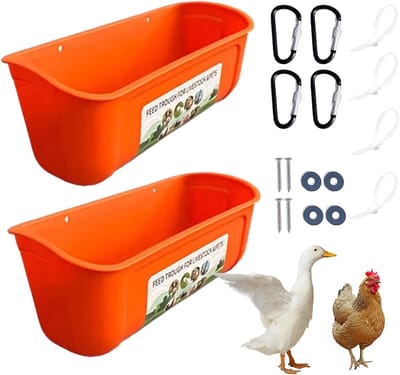 Kippenvoer Trog - Vogelvoederbak - Voer Verstrekken - Afvalvrij Ontwerp - 2 Stuks - Oranje