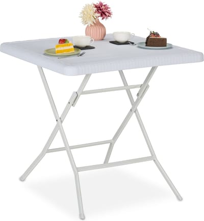 inklapbare tuintafel - houtlook - 74x78x78 cm - kunststof - staal - weerbestendig - wit