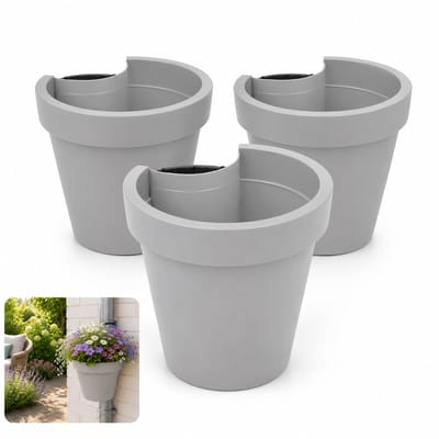 Benza Regenpijp Bloempot Lichtgrijs – Set van 3 – Ø 23,5 x 21 cm – Polypropyleen – 90% Gerecycled Materiaal
