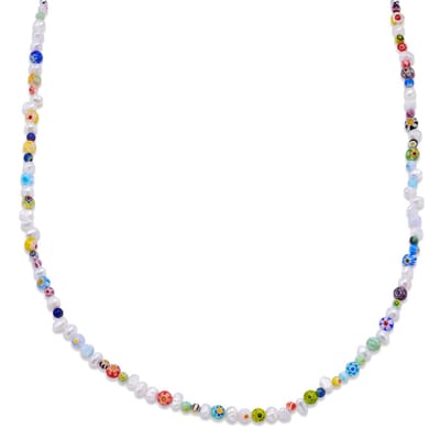 Pearlmania | Fusion ketting met zoetwaterparels en veelkleurige glazen kralen