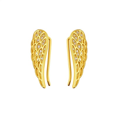 Verguld Vleugel Oorbellen - Elegant Flight Gold colored Cuff Earrings - Amona Jewelry