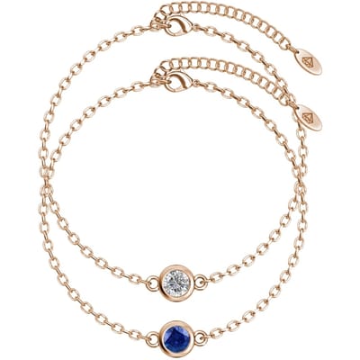 Geboortesteen armbanden - Roségoud, kristal en blauw