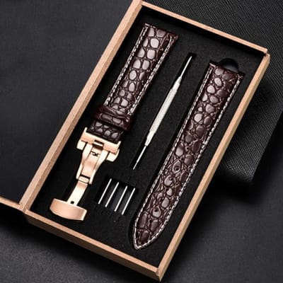 Bracelets en cuir de bracelet de montre de modèle de Crocodile de luxe haut de gamme 18mm 20mm 22mm 24mm avec bracelet de montre-bracelet à fermoir automatique en acier inoxydable 24mm black