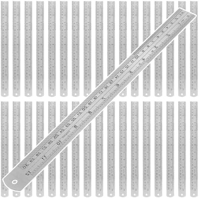 Roestvrijstalen Linialen - Metalen Linialen Meetinstrument - Nauwkeurig Meten - Dubbele Inch en Metrische Schaal - 30 cm - Zilver