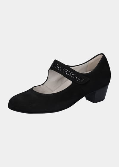 Pumps van nubuckleer met siersteentjes - zwart - Gr. 36 van Goldner Fashion