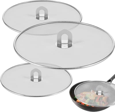 3-delige set - roestvrijstalen spatbescherming voor pan - olie spatbescherming - olie spatdeksel met opvouwbare handgreep - oliebestendige gaasdeksels - 25 cm、29 cm、33cm