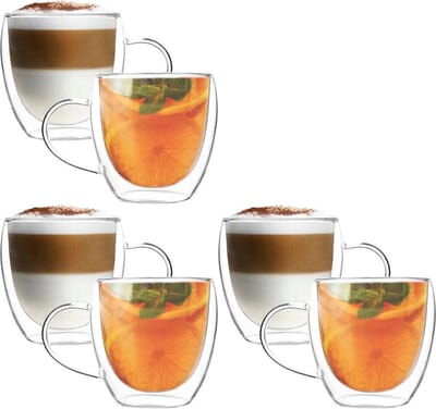 MONOO Dubbelwandige Glazen met Oor - Koffieglazen - Theeglazen - 250ML - 6 Stuks - Cappuccino Glazen