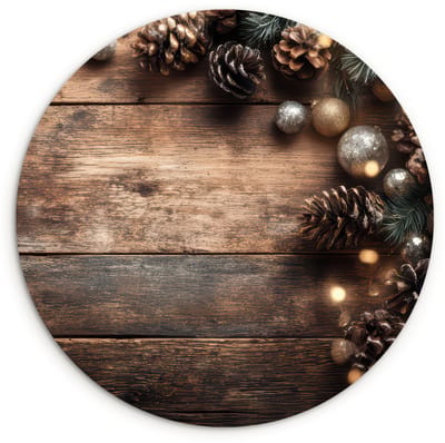 WallCircle® Wandcirkel 120x120 cm - Muurcirkel Kersthoekdecoratie - Dennenappels - Lichtjes - Muurdecoratie woonkamer - Wanddecoratie slaapkamer - Kamer decoratie accessoires - Ronde schilderijen XXL