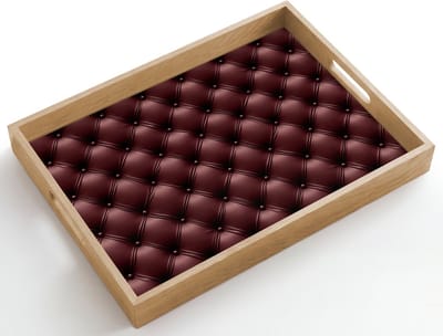 Dienblad hout 50x35 cm - Schootdienblad - Leer - Patroon - Bordeaux - Borrelplank rechthoek - Plateau dienbladen