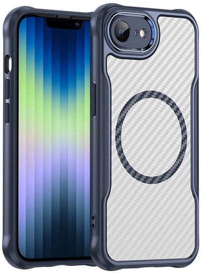 Mobiq - Carbon Look Magsafe Hoesje geschikt voor iPhone 16e (2025) - blauw