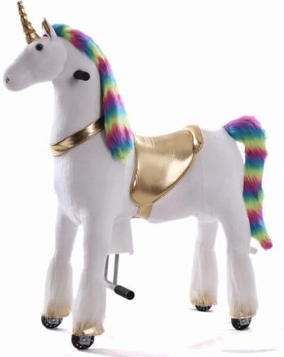 VROOOMY Mechanisch Speelgoedpaard 6 tot 9 jaar – Rijpaard met Realistische Galoppeerbeweging & Zachte Vacht – Speelgoed Paard met Stuurfunctie & Antislip Wielen – Zonder Batterijen – Regenboog
