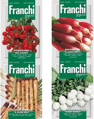 bijzondere buitenlandse groente zaden set van 4 | Tomaat Pomodoro Red Cherry | Radijs Ravanello Flamboyant | Radijs Ravanello Tondo Bianco | Haver Wortel Scorzobianca
