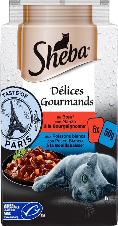Sheba - Délices Gourmands met Rund en met Witvis 3x pakjes van 6x 50g
