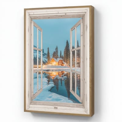 Wandlamp 60x90 cm - Oplaadbaar - Doorkijk - Winterlandschap - Natuur - Huis - Bergen - Wandlampen binnen woonkamer - Slaapkamer lamp - Decoratieve nachtlamp - Vloerlamp draadloos