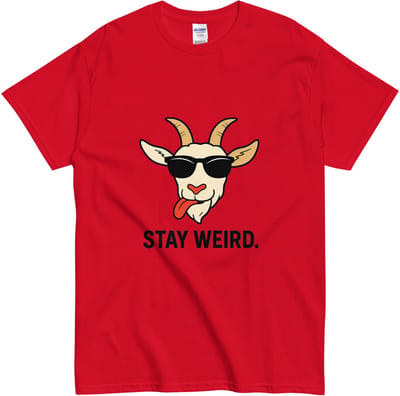 Cartoon Geit T Shirt Dames en Heren - Stay Weird Opdruk - Speels & Comfortabel - Rood - S