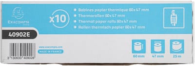 Exacompta 30x Rollen voor bank- en betaalkaartterminals 60x47x12x25 - 1 laags thermisch 55g/m2 zonder BPA - Wit - 40902E