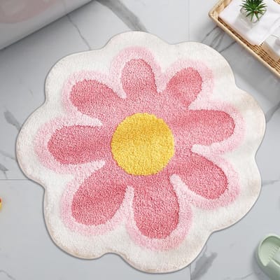 Ronde Badkamer Tapijt van 40 cm, Bloemenpatroon, Zacht en Antislip, Absorberend, Ideaal voor Badkamer, Keuken en Woonkamer