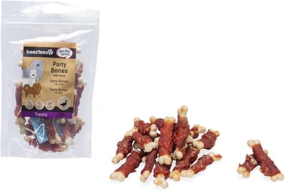 Beeztees Tasty Treats Party Bones met Eend - Hondensnacks - Hondenkoekjes - Hondensnoepjes - 200 gram