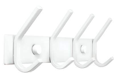 TOJ 8 Haaks Wandkapstok – 30cm - Muur / Wand Kapstok - Hangende Design Muurkapstok - Handdoekrek - RVS - Wit