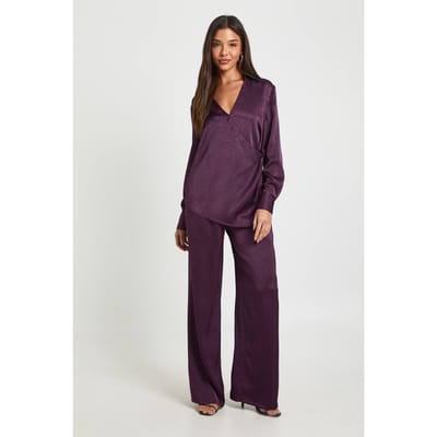 boohoo Dames Wijde Broek met Elastische Taille | Fig | Maat: 34