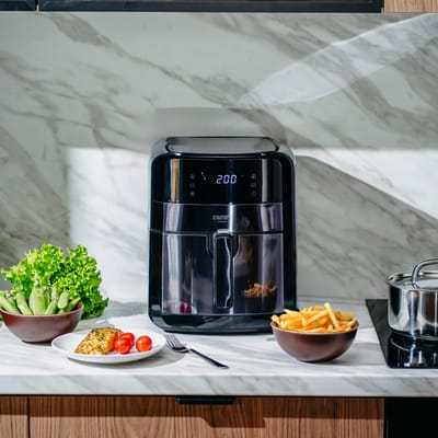 Luchtfriteuse Friteuse Gratis vet 5L Friteuse XXL 2500W 9 programma's Temperatuurregeling 80-200 ° C Timer LED-display