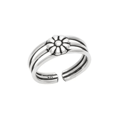 Welovesilver - zilveren teenring - drie banden - bloem - 925 zilver
