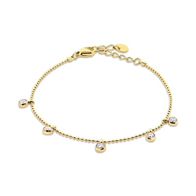 CO88 Collection - 8CB-91348 - stalen kralenarmband vrouwen met ronde zirconia stones - goudkleurig
