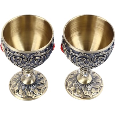 2 pièces Tasse à Vin Métallique Vintage Calice en Alliage de Zinc Embossé Verres à Vin Rétro Décoration pour Maison Restaurant Cafés Bars bronze