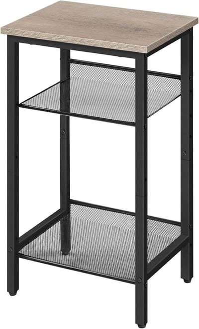 Bijzettafel met roosters - Telefoonbanktafel - Ruimte creëren - Verstelbare plateaus - 38x28x74 cm - Greige-zwart