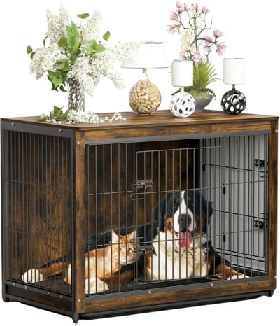 Stervia Hondenbench Meubel Extra Groot - Hondenkennel - Grote Honden - Draagvermogen 80 KG - Zwart/Bruin - 97,5 x 59 x 75,5 cm