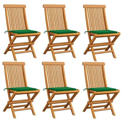 vidaXL - Klapstoelen - met - groene - kussens, - 6 - stuks, - massief - teakhout