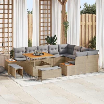 vidaXL - Tuinbank - Set - 12 - st - 11-Aantal - zitplaatsen - Beige - Poly - rattan