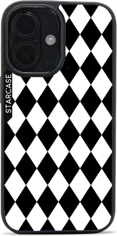 iPhone 16 hoesje - magsafe hoesje / Starcase Diamonds Black & White - Ruiten Zwart Wit / iPhone hoesje met Magsafe - Prestige Case