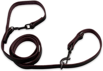 Multifunctionele Hondenriem - 220cm - Bruin met zwart - leren hondenriem - 100% volnerfleer - hondenriem leer - Lederen honden riem - Stevige leren hondenriem - Hondenleiband - Hondenlijn leer
