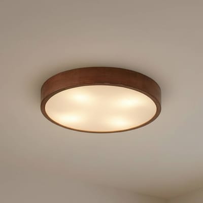 Lindby - plafondlamp hout - 4lichts - rubberhout, ijzer, kunststof - H: 8 cm - E27 - walnootkleurig, wit