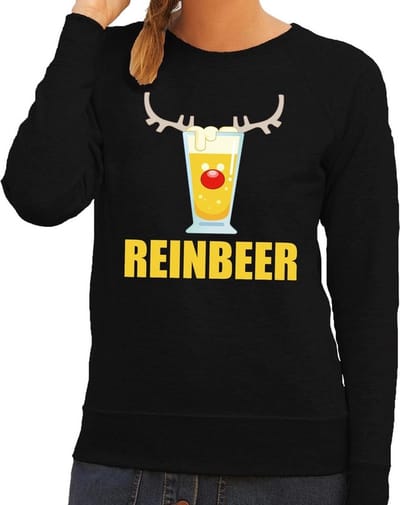 Foute kersttrui Reinbeer - zwart - voor dames - bier - drank - Kersttruien XS