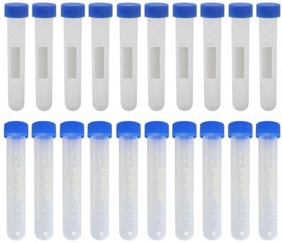 20 Stuks 10ml Centrifugebuizen met Rond Bodem en Aangekoppeld Deksel - Duidelijk en Wit Blauw voor Laboratoriumgebruik
