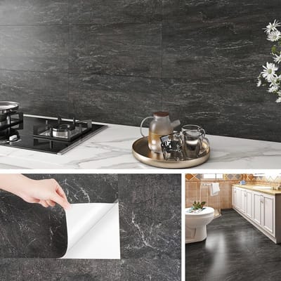 Grijze Marmer Tegelstickers voor Keuken en Badkamer - Zelfklevende Wandtegels, Waterdicht en Duurzaam, 60x30CM, 4 Stuks