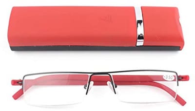 Ultralichte TR90 leesbril voor dames en heren, klassieke metalen zichthulp - halve bril in smalle stijl met etui en brillenpoetsdoek