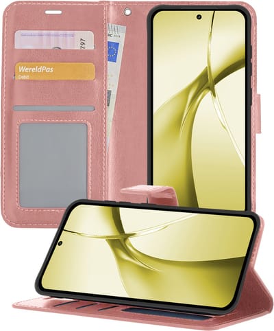 Hoesje - Met Pasjeshouder - Geschikt voor OnePlus Nord CE4 - Luxe Bookcase Portemonee - Flip Case - Kunstleer Book Case - Flipcase - Book Cover - Walletcase - Portemonneehoes - Telefoonhoesjes - Rosé goud