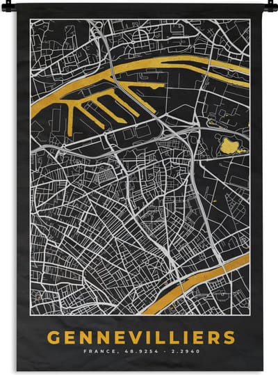 Wandkleed - Wanddoek - Frankrijk - Gennevilliers - Stadskaart - Kaart - Plattegrond - 120x180 cm - Wandtapijt