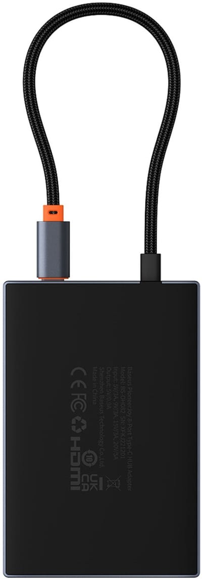 Baseus PioneerJoy 8-in-1 USB-C hub HDMI 4K@60Hz + HDMI 4K@30Hz + DisplayPort 8K@30Hz + VGA + 2 x USB-A 3.0 + 2 x USB-C - gray USB hub