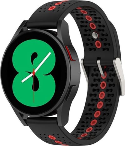 By Qubix - Dot Pattern bandje 20mm - Zwart met rood - Geschikt voor Samsung Galaxy Watch 7 (40 & 44mm) - Galaxy Watch FE - Galaxy Watch 6 - Galaxy Watch 6 Pro - Galaxy Watch 5 - 5 Pro - Galaxy Watch 4 - 4 Classic - Active 2 - Watch 3 (41mm)