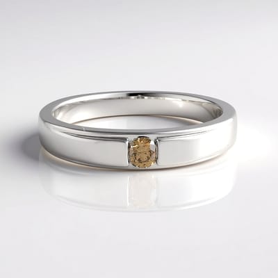 Cavill - Zilveren Ring - 925 Sterling Zilver Rhodium - I2 Champagne Diamant 0,099 ct Briljant - Ovale Bezelzetting - Luxe Minimalistische Sieraden