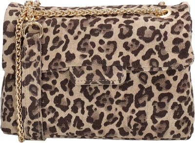 Charm London Anna Schoudertas - Crossbody - Ketting - Suede - Overslag - Goud - Leren Dames Tas - Luipaard