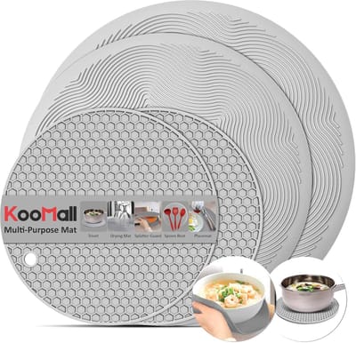 4-in-1 Siliconen Trivets Set - Hittebestendige Onderzetters en Magnetronmat voor Potten en Pannen, 30 cm - Grijs