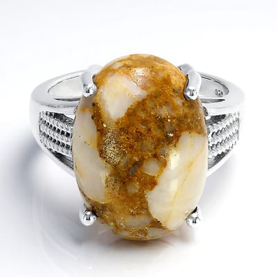 Cavill - Zilveren Ring Dames en Heren - 925 Sterling Zilver - Dinosaurus Kwarts 11,4 ct Ovaal Cabochon - Rustiek Design, Natuurlijke Oranje Edelsteen