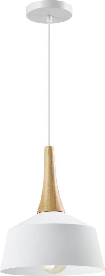 QUVIO Hanglamp Scandinavisch - Lampen - Plafondlamp - Verlichting - Verlichting plafondlampen - Keukenverlichting - Lamp - E27 Fitting - Met 1 lichtpunt - Voor binnen - Aluminium - Houten kop - D 27 cm - Wit en bruin